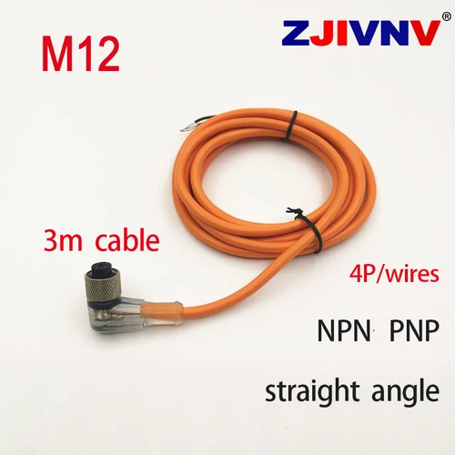 Conectores de sensor M12 de 4 pines/cables hembra PNP NPN, cable de pvc de 3m, ángulo de tipo recto con indicador LED, enchufe de conector impermeable