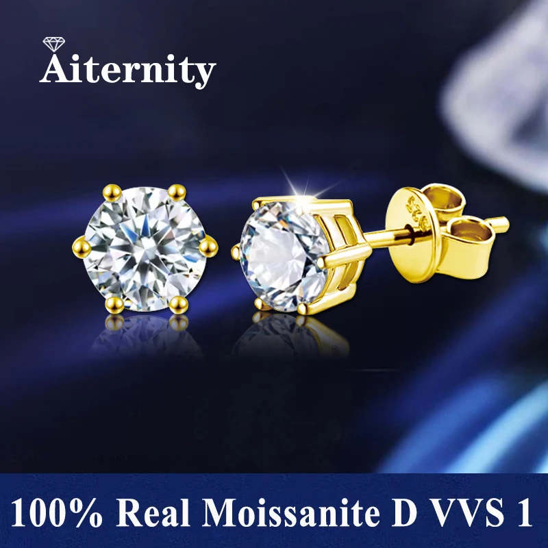 GRA Moissanite S925 Sterling Silver Earring For Women 18K Gold Plated Ear Studs Pass Diamond Tester Pen With 2 Certificates