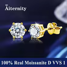 Stud Earrings Certified Genuine Moissanite 925 Silver - LZ Gold - White