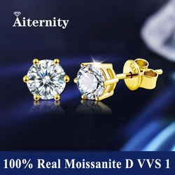 GRA Moissanite S925 Sterling Silver Earring For Women 18K Gold Plated Ear Studs Pass Diamond Tester Pen With 2 Certificates