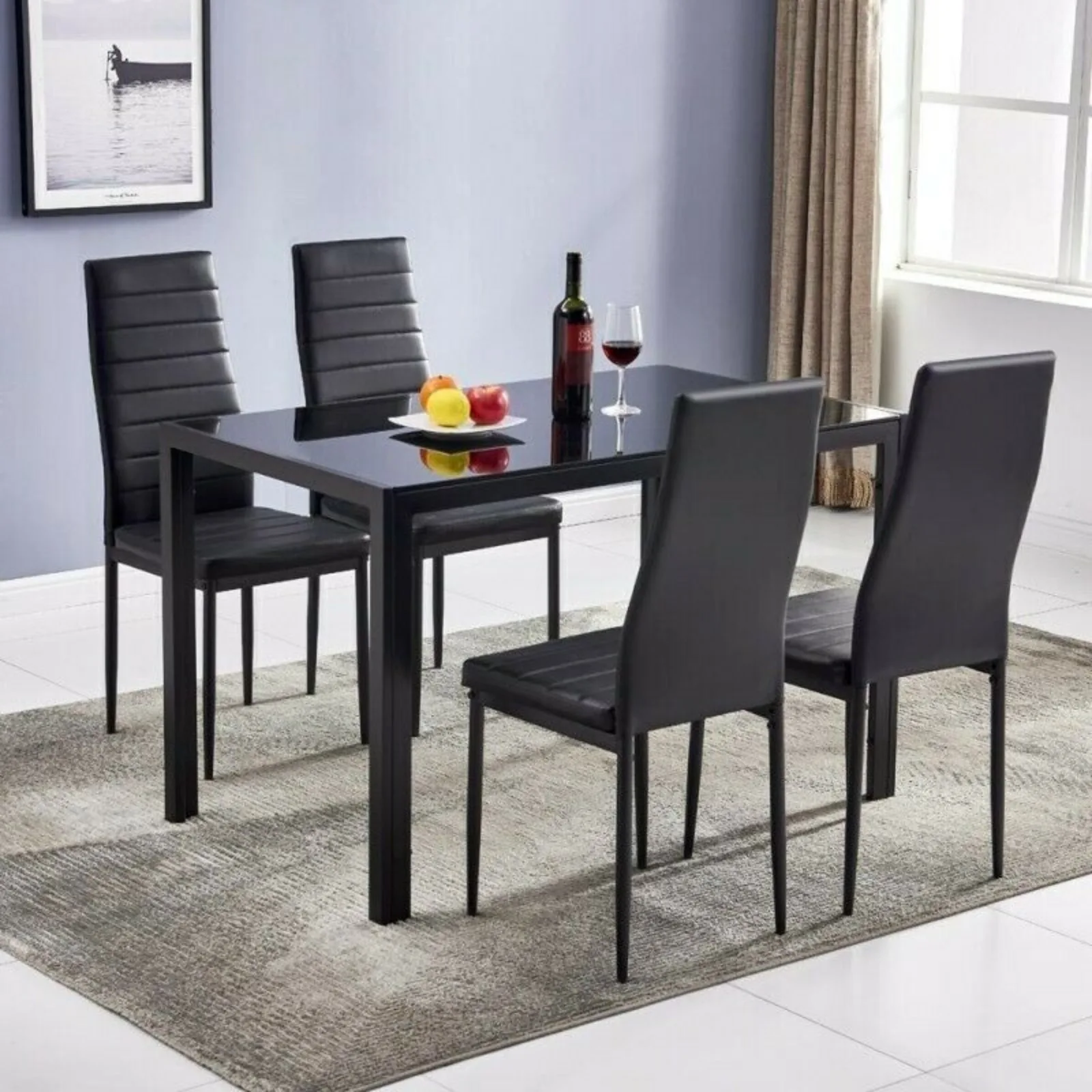 

Set of 4 Leather Dining Chairs Kitchen with Cushion and High Back Metal Legs United States