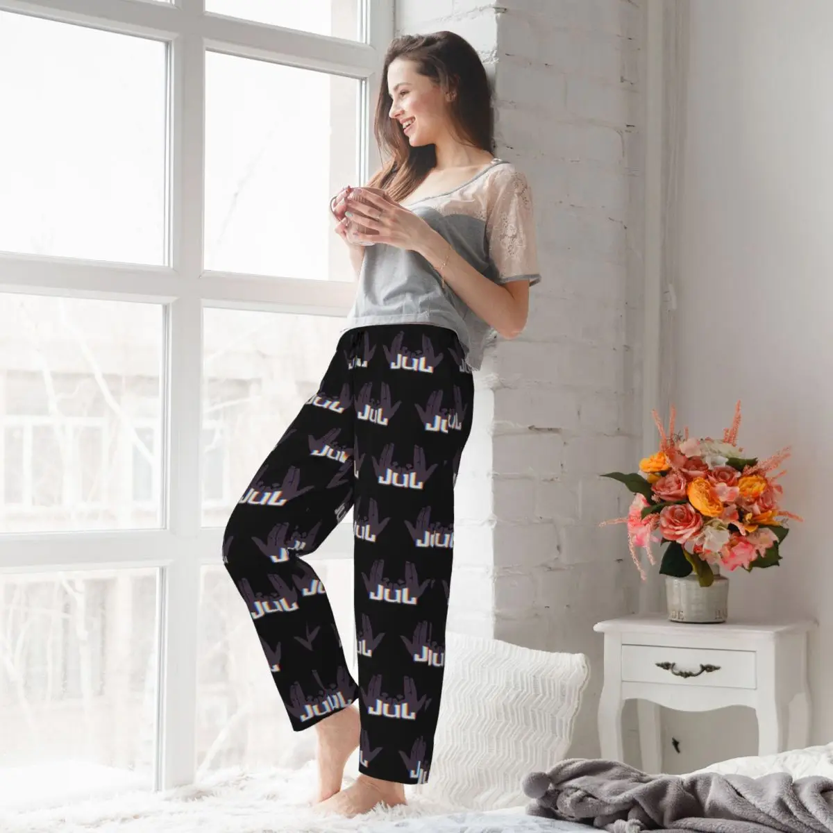 Custom JUL Pajama Pants Women French Rapper Music Lounge Sleep Drawstring Sleepwear Bottoms with Pockets - view 6