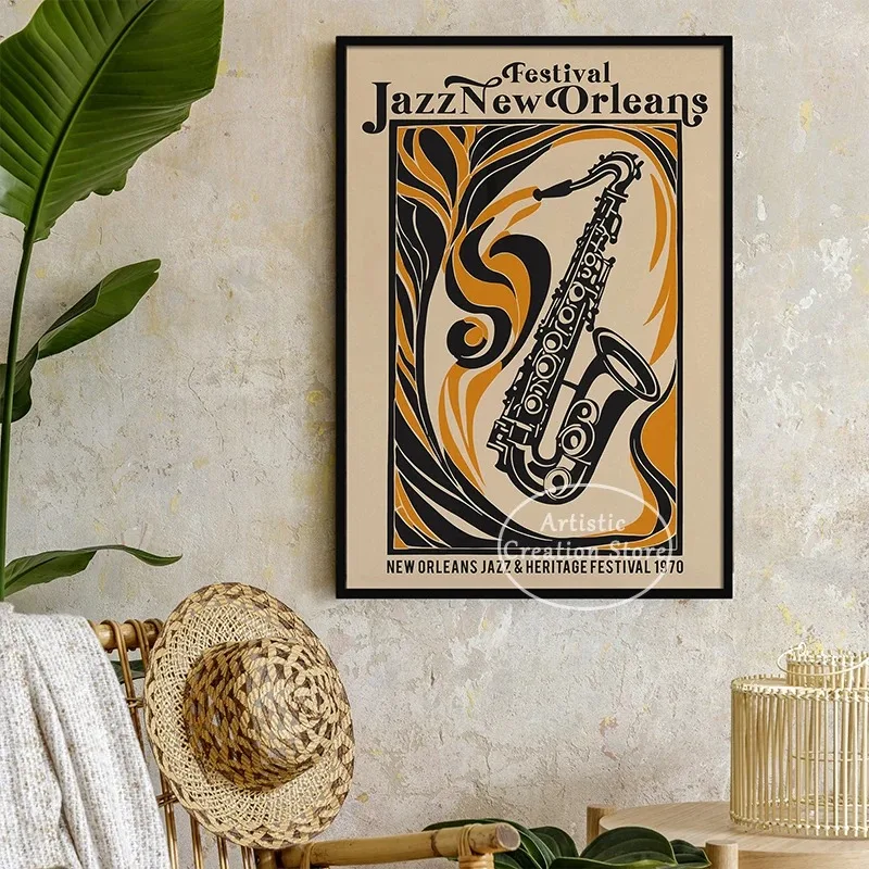 Abstract Guitar Monterey Jazz Festival Poster Canvas Decoration Painting Retro Music Living Room Home Decoration Wall Art