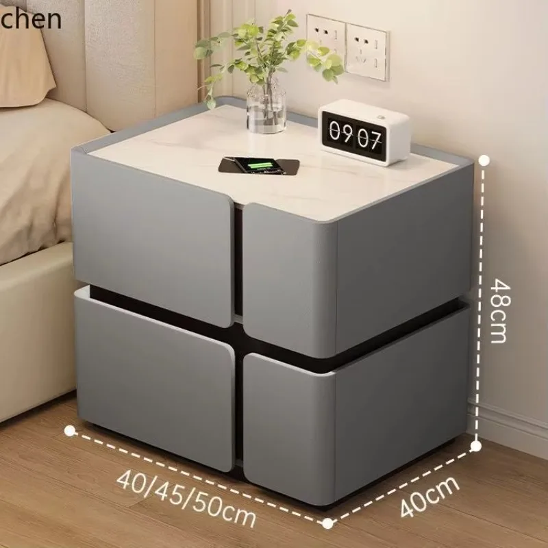 PYH Modern Art Sense Floating Sensor Bedside Table Cream Style Solid Wood Home Bedroom Storage