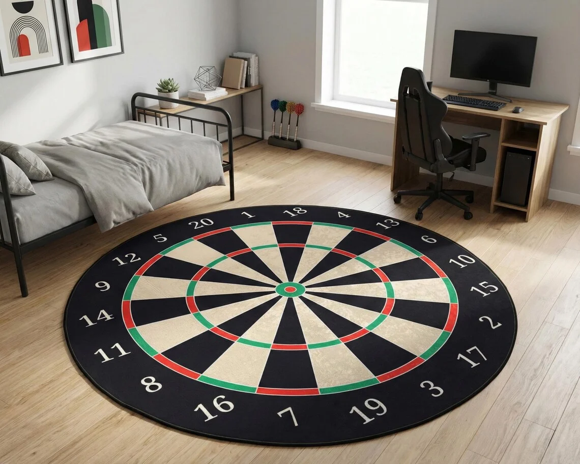Alfombra con Diseño de Tablero de Dardos, Decoración para Sala de Juegos, Alfombra para Cuarto de Hombre, Alfombra Redonda, Accesorios para el Hogar, Alfombra Divertida, Alfombra de Entretenimiento, Alfombra Deportiva
