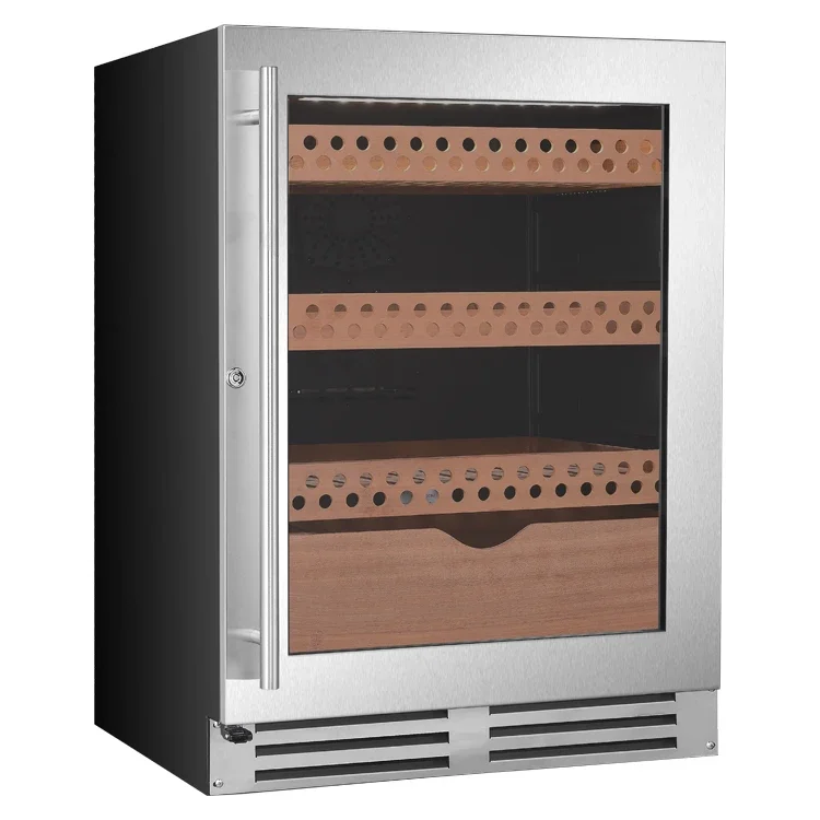 Compressor Cigar Humidor Adjustable Temperature And Humidity Cigar Storage Cabinet Glass Door Cigar Display Refrigerator