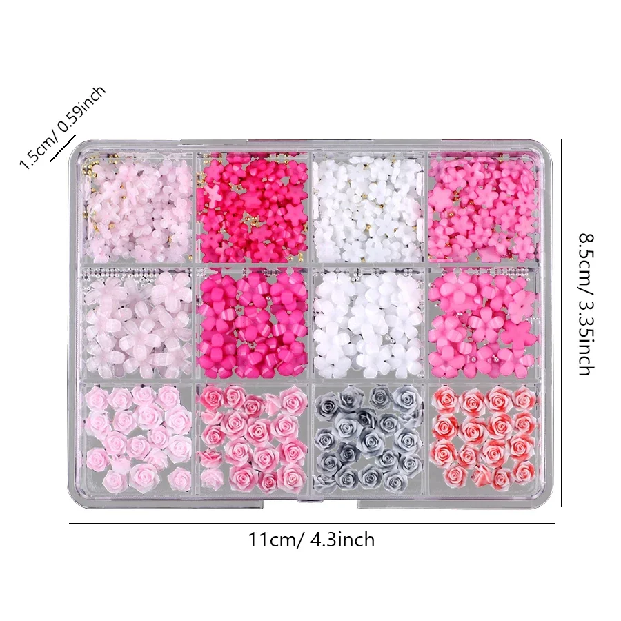 12pcs Mixed Nail Rhinestones 3D Pearlescent Beads with Ribbon Heart Charms for Creative Nail Art Decoration