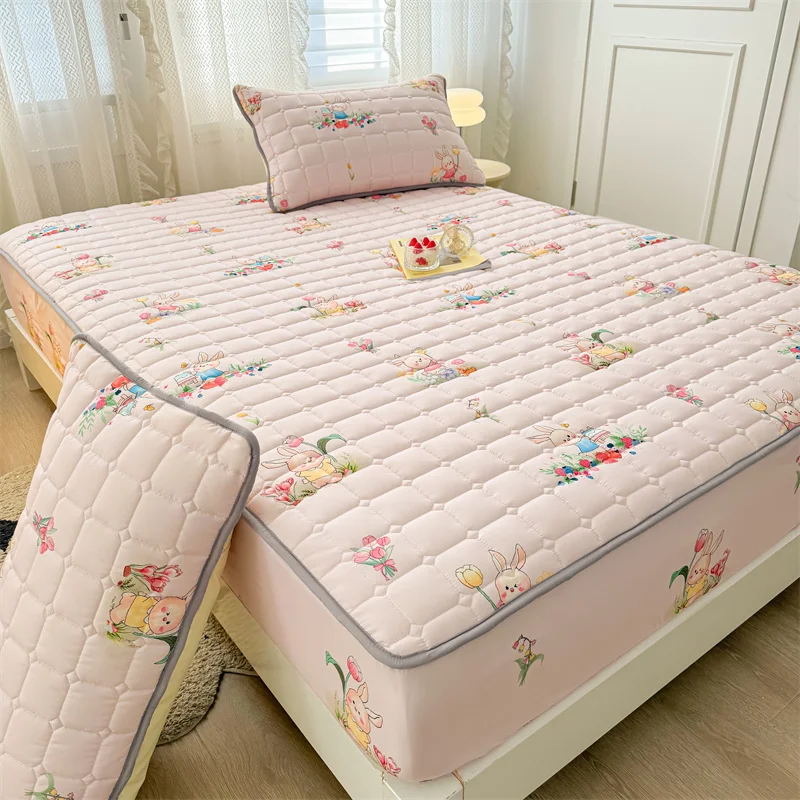 Adorable Quilted Washed Cotton Fitted Mattress Cover - Super Cute Girl's Design, Hypoallergenic