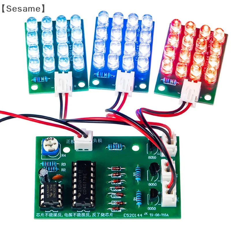 

CD4017+NE555 Red White Blue LED Water Light Production DIY Kit Welding Learning Electronic Module Spare Parts TJ-56-715 DC 12V