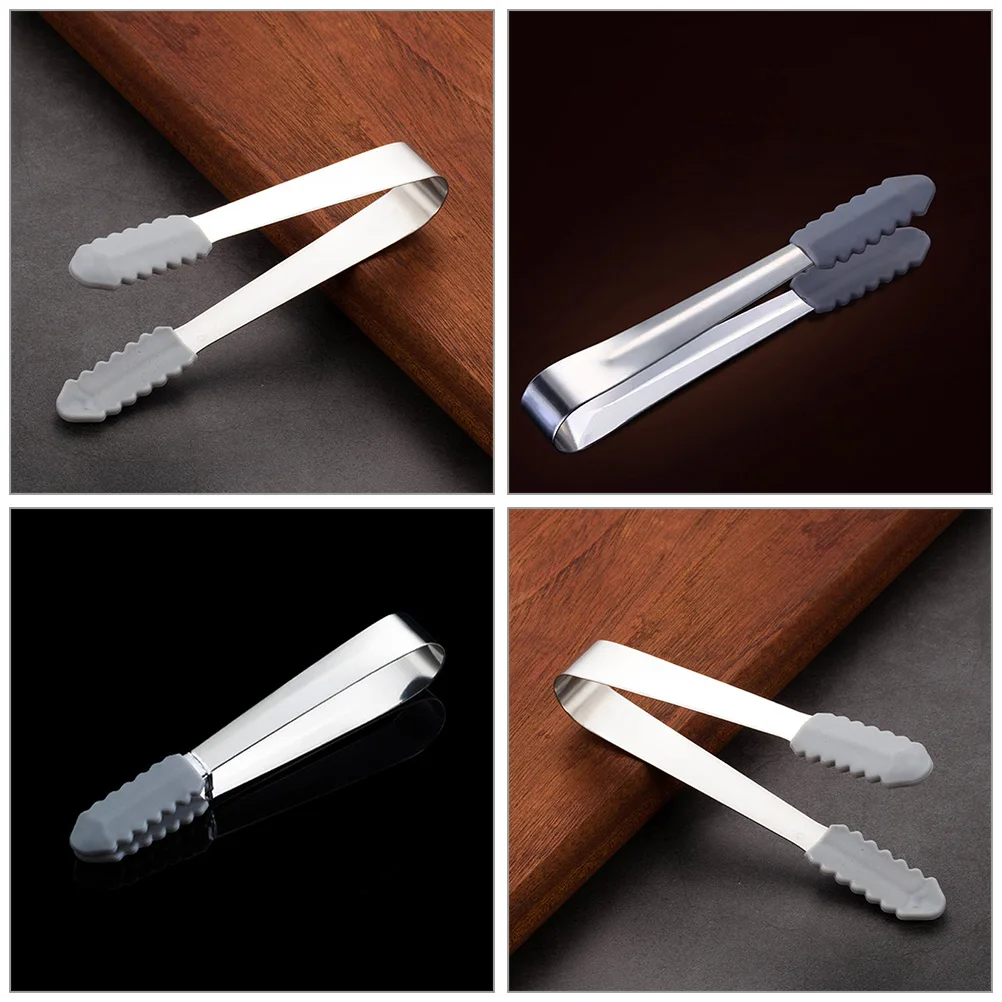 

2pcs Stainless Steel Ice Cube Multifunctional Mini Food Tongs Kitchen Tool With Silicone Compact Lightweight Camping