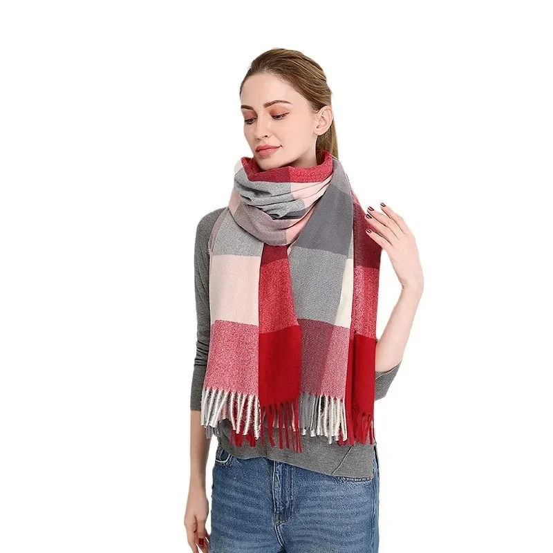 Fashion Trend Splicing colors Plaid Scarf Women Luxury Imitation Cashmere Thermal Warm Scarves Shawl Clothing Accessories Gift