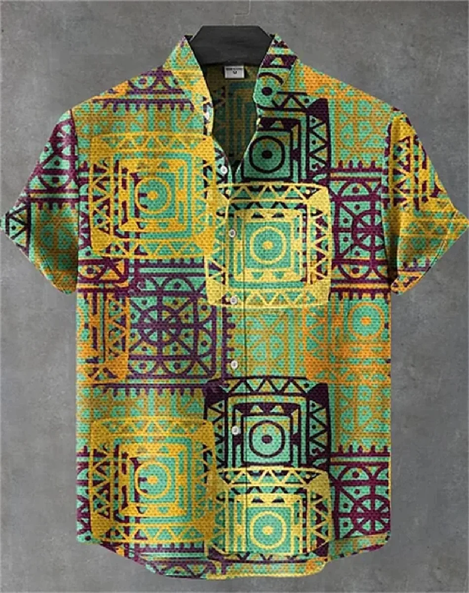 Camisa Lino Estampado Retro Pescado Manga Corta Hombre - usage example