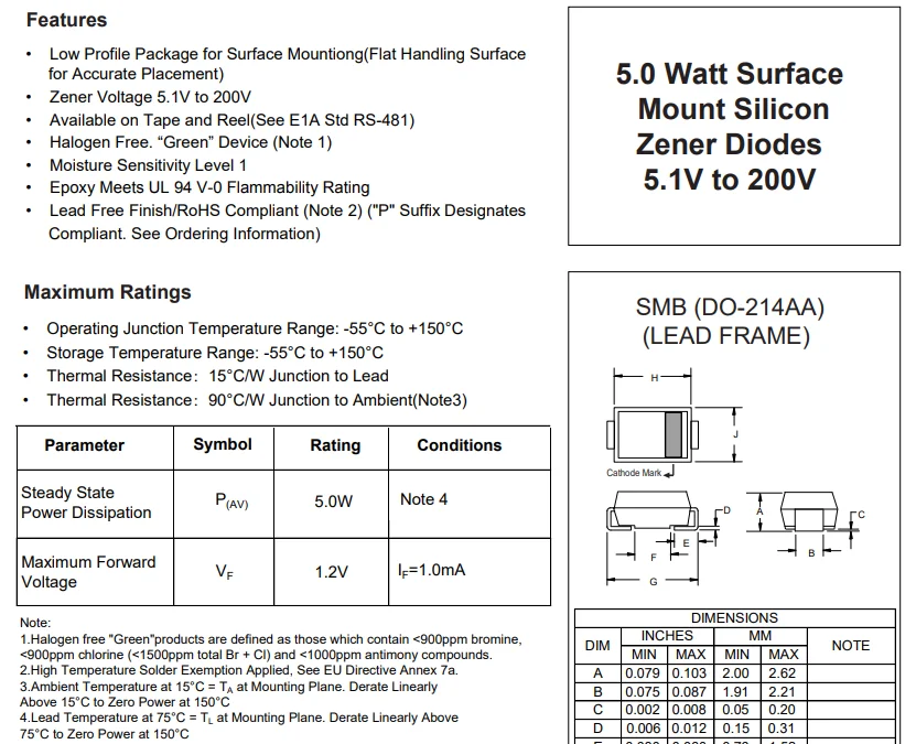 (100 pcs) SMBJ5361B-TP DO-214AA SMBJ5361B - Zener Diode 27V 5W ±5% 5Ω
