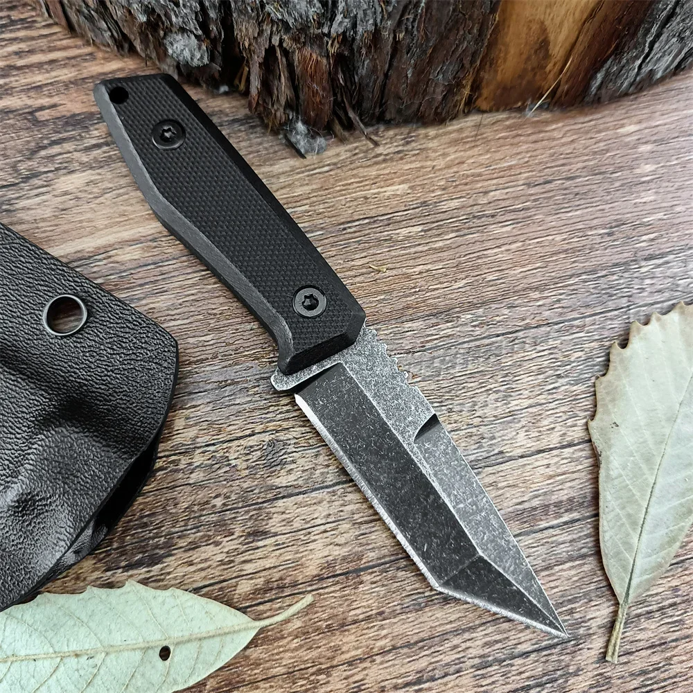 DAR03 Keychain Small Straight Knife Stone Washed 8Cr13mov Fixed Blade G10 Handle EDC Camping Outdoor Tactical Mini Neck Knife