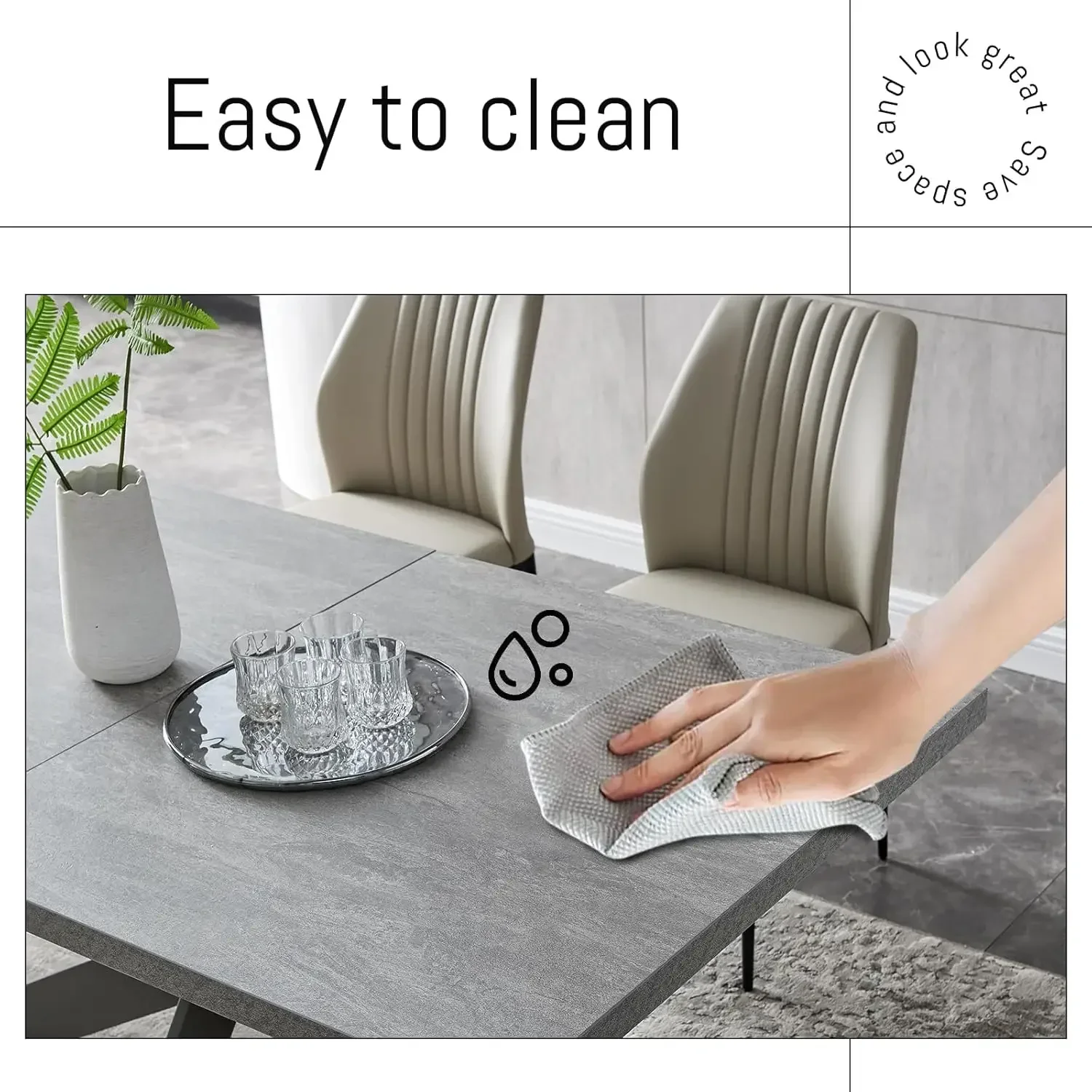 Modern Dining Table Table Set for 6-8 Person for Dining Room, Kitchen Table Set with Steel Legs