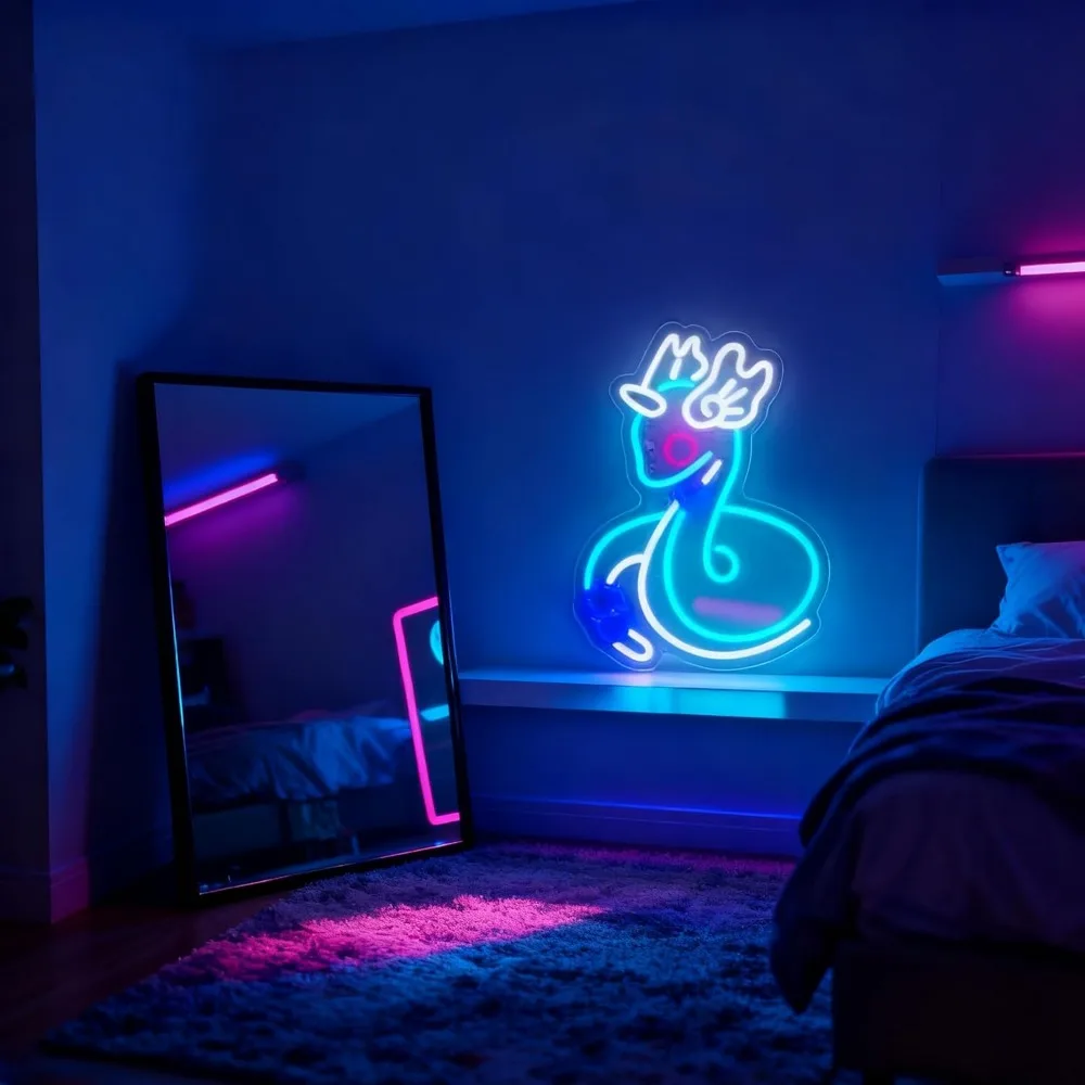 Cute Animal Shape LED Neon Light for Wall Dimmable Neon Sign USB Nursery Girls Room Bar Cafe Home Decor Pink Blue Art Light - view 6