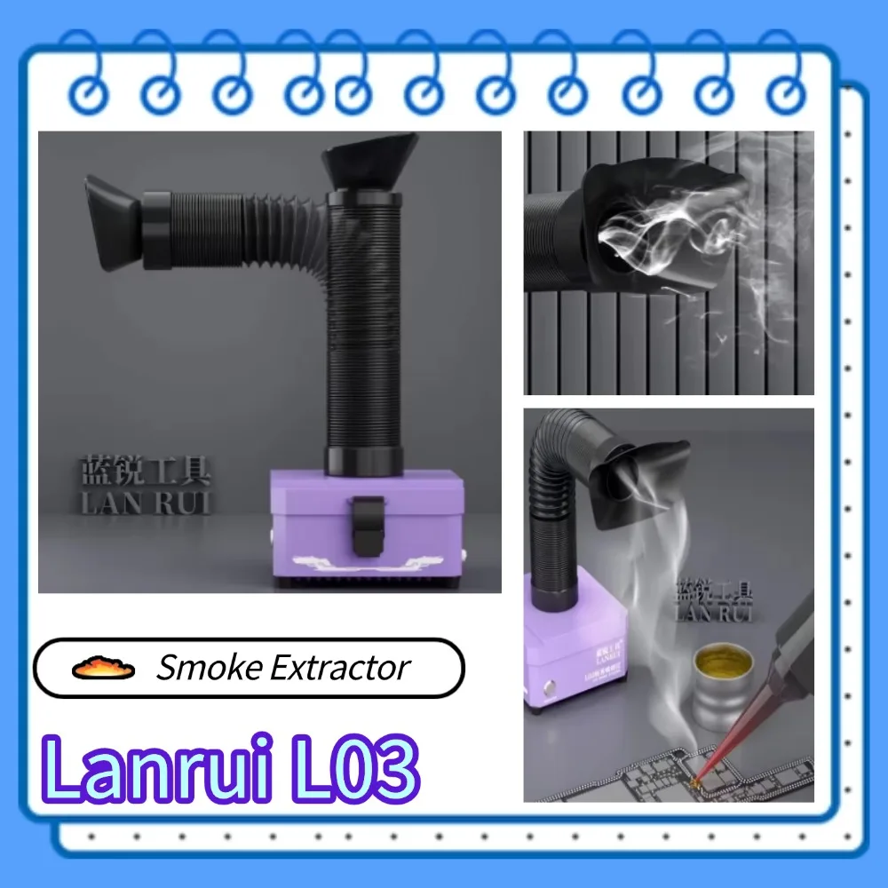 Lanrui L03 Smoke Absorber 3 Stage Purification Fume Extractor Strong Suction Smoke Extractor Tool for Motherboard PCB IC Welding