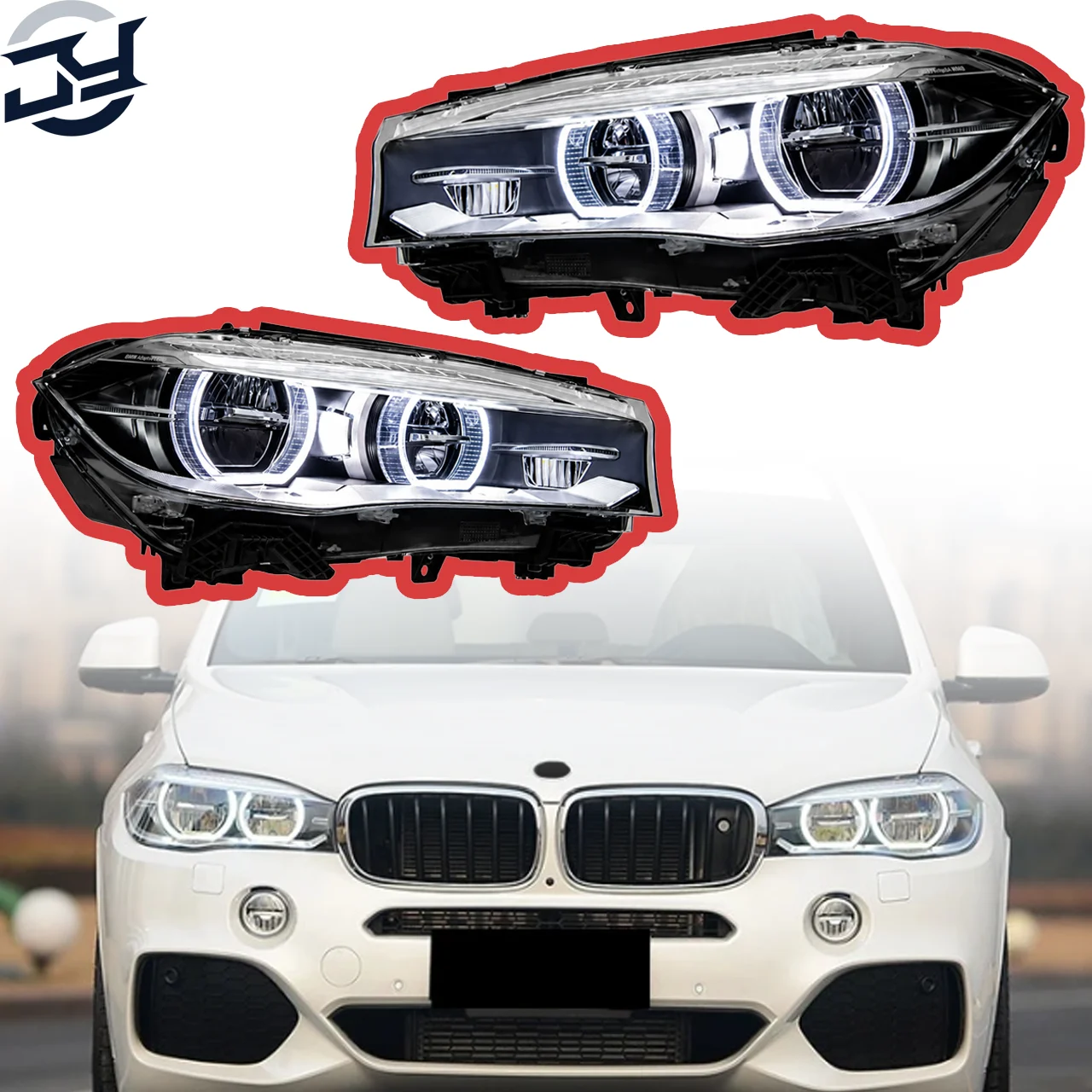 JY High Quality 6000K LED Angel Eye Headlight Assemblies For 2014-2018 For X5 F15/X6 F16 Plug-and-Play Upgrades