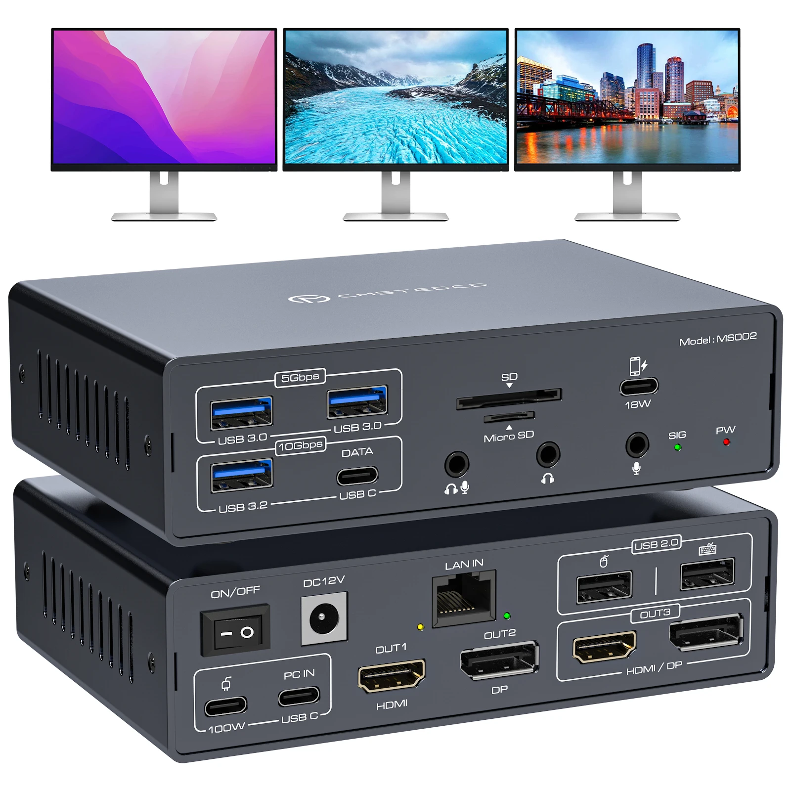 

USB C Displaylink Docking Station 4K@60Hz 3 Monitors for MacBook M1/2/3/4 Windows 19-in-1 USB 3.0 USB C Laptop Dock 3 Monitors