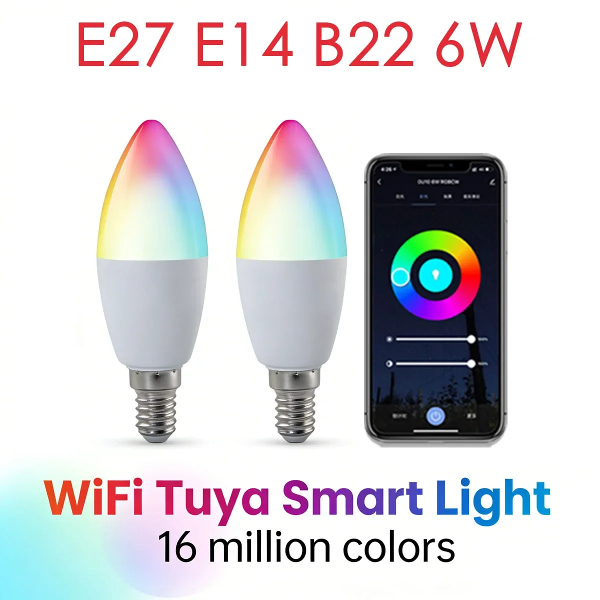 E27 B22 E14 APP Candle LED Bulb Tuya RGB WIFI Bluetooth Control Smart Lamps RGB 85-265V LED Light Life Home Group Crystal Lamps