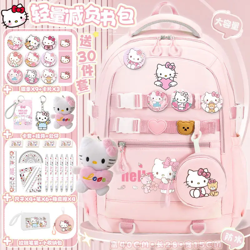 Grades 1-9 Hello Kittys Schoolbag Cartoon Cinnamoroll Kuromi Backpack Large Capacity Lightweight Student School Supplies Gift