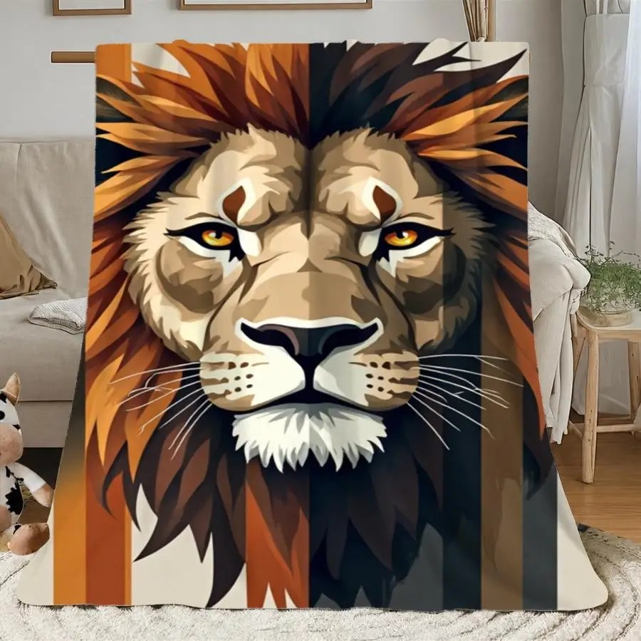 1pc Warm Premium Flannel Blanket Suitable for All- Cozy Throw with Abstract Lion, Earth Tone Bedspread - Soft Decorative Bedding for Sofa, Bed, Contemporary Lion Art Gift for, Warm Neutral Tones for