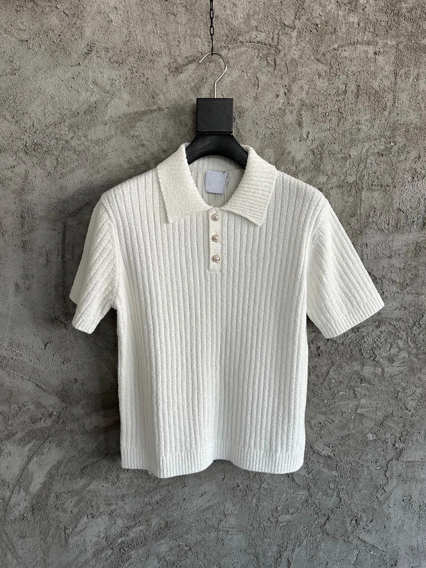 2025 new solid color vertical stripe knitted POLO shirt, pure cotton fabric, daily leisure, simple and comfortable