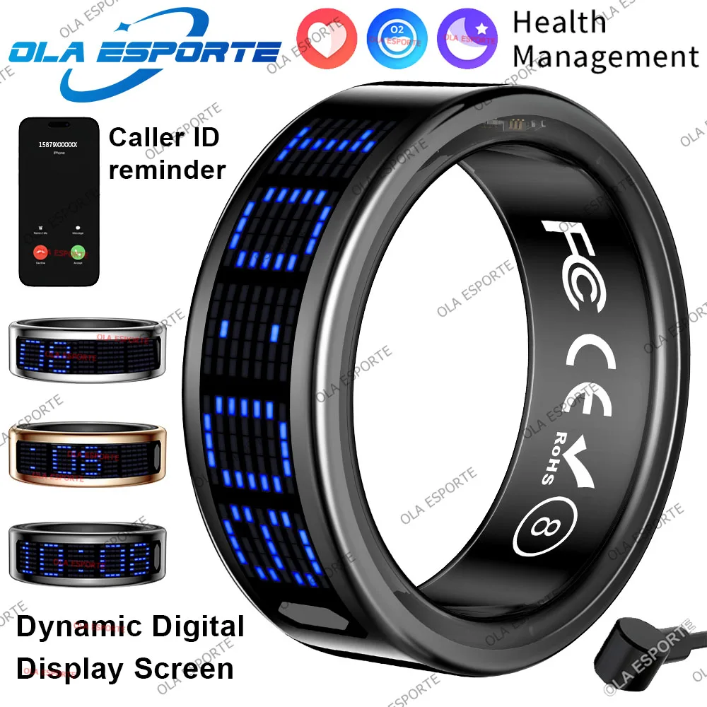 Anruf-ID-Erinnerungs-Smart-Ring Herzfrequenz-Blutdruckmessgerät für Männer und Frauen Smartring 5ATM Wasserdicht Gesundheits-Multisport-Ring HT30