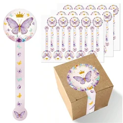 50pcs Purple Butterfly Paper Labels Cartoon Party Stickers for Wedding Baby Shower Birthday Gift Packing Stickers Party Decor