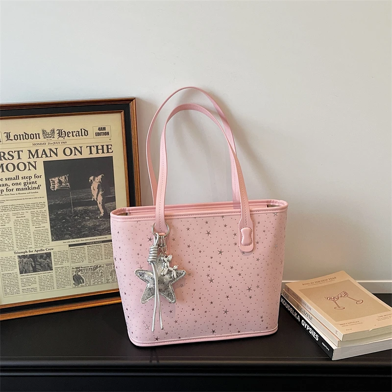 

Симпатичная сумка-тоут с блестящим звездным принтом, женская повседневная сумка через плечо с подвеской в виде звезды, модная сумка-кроссбоди для работы и шопинга