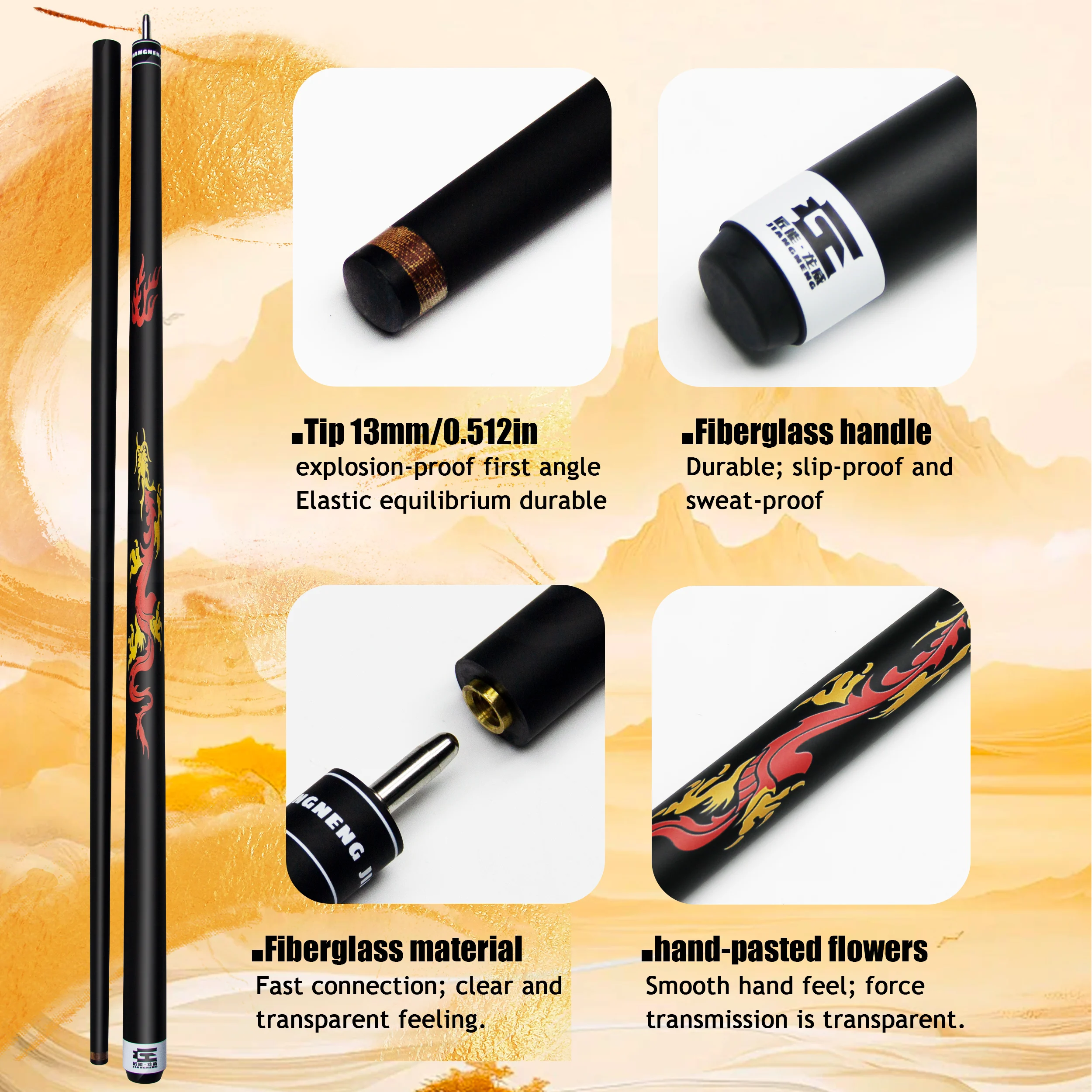 

58.46inRedGoldenDragon Professional Carbon Fiber Violent Punch Break Pool Cue 13mmExplosion proof Front shaft 9BallSnookerCarom