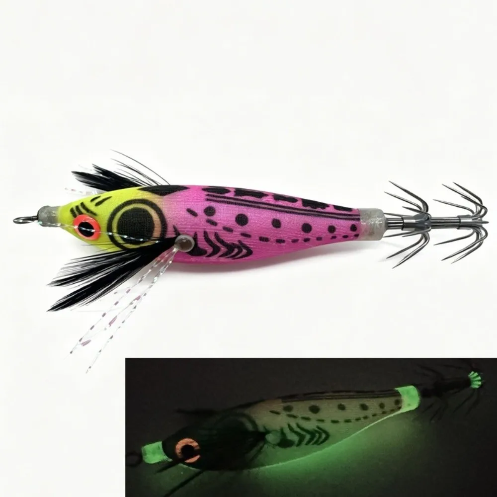 2pcs 8cm Length Squid Jig Lure 2pcs Pack Luminous Design Egi Squid Hook 6g Weight Wood Material Wood Shrimp Bait Ocean Fishing