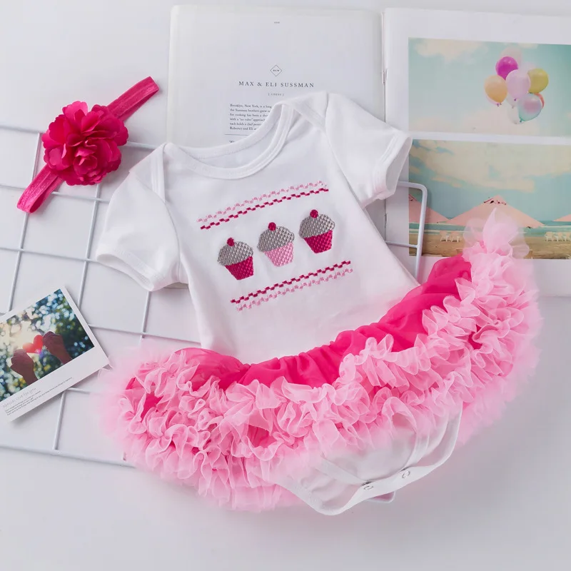 

Girls' Clothing Infant Toddler Festival Outfit Baby Embroidered Cake Heart Princess Dress First Birthday Full Moon Dress Set