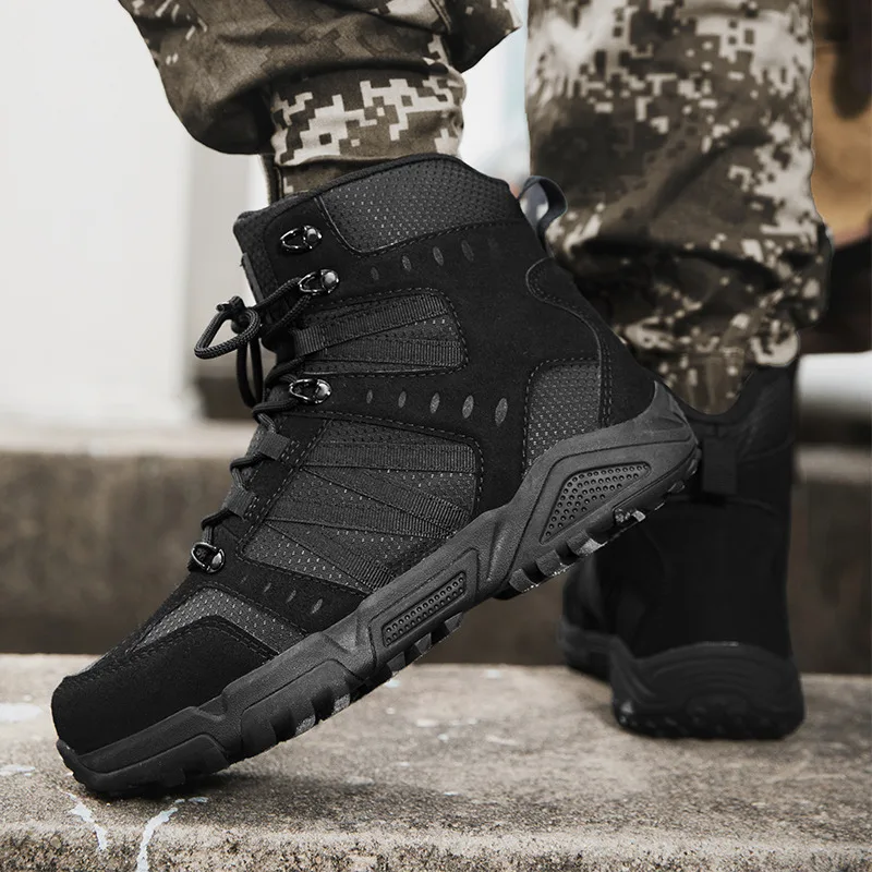 Outdoor Gray Tactical Boots Men High Quality Breathable Hiking Boots Mens High Walking Sneakers Size 46 47 botas tacticas hombre