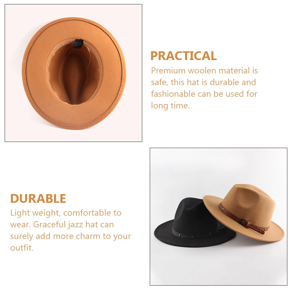 

Classic Jazz Hat Wide Brim Fedora Women Casual Woolen Bowler Church Fashion Flat Tops Long Use Beautiful Colors Lightweight