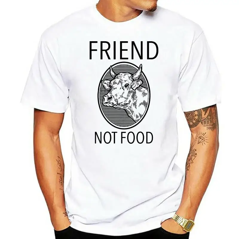 

Mens Hot 2022 Summer Men Short Sleeves T Shirt Friend Not Food Cow Black Vegan Vegetarian Humor Mens White T-Shirt