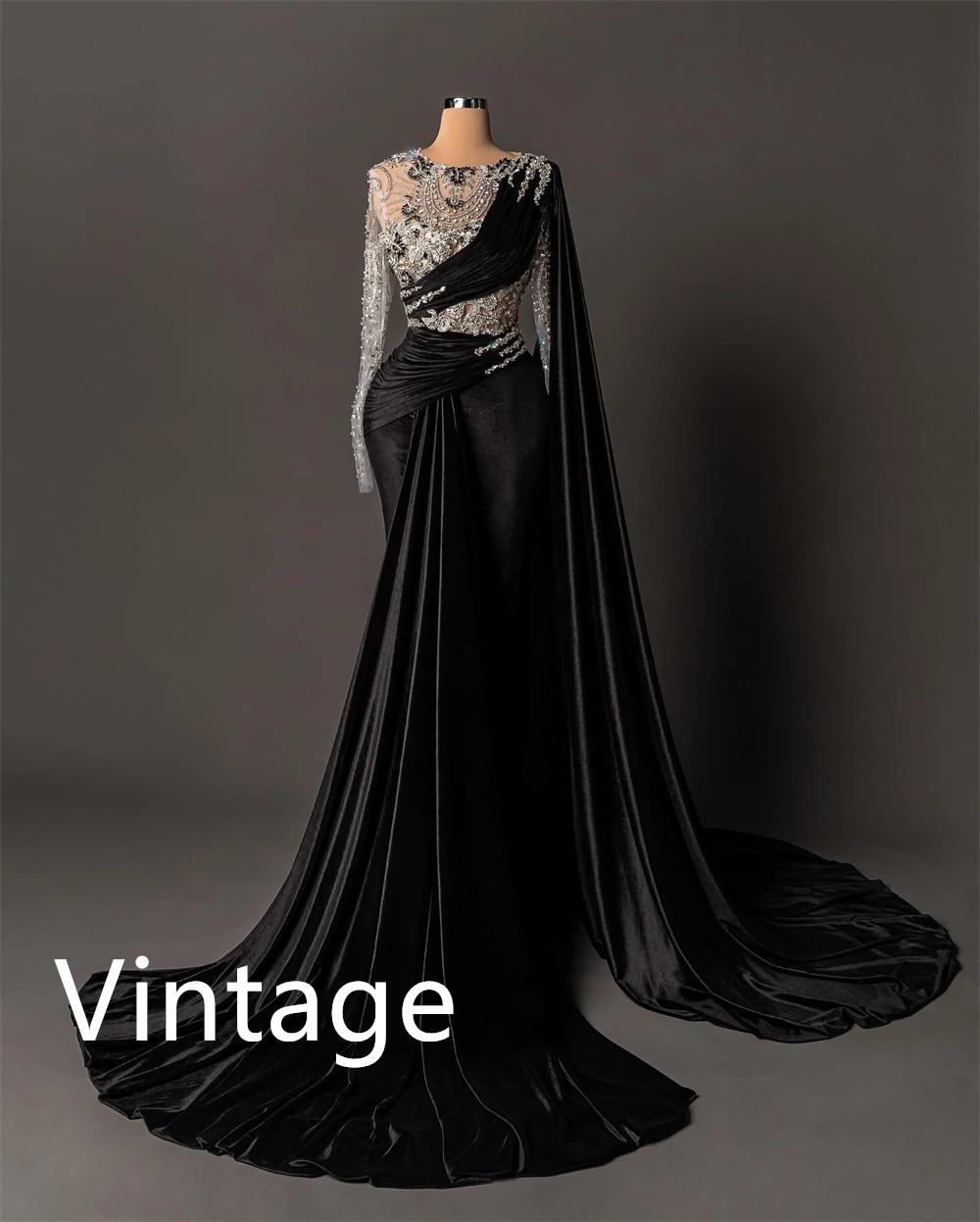 

Черное велюровое вечернее платье высокого качества по индивидуальному заказу, изящное платье с круглым вырезом и длинными рукавами, модные платья для особых случаев