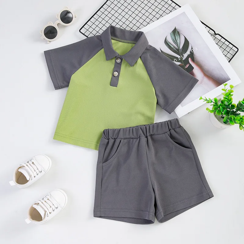

Boy's Suit2025Summer New Style for Young Children College StylePoloCollar Short SleeveTLoose Fit T-Shirt and Shorts Two-Piece Se