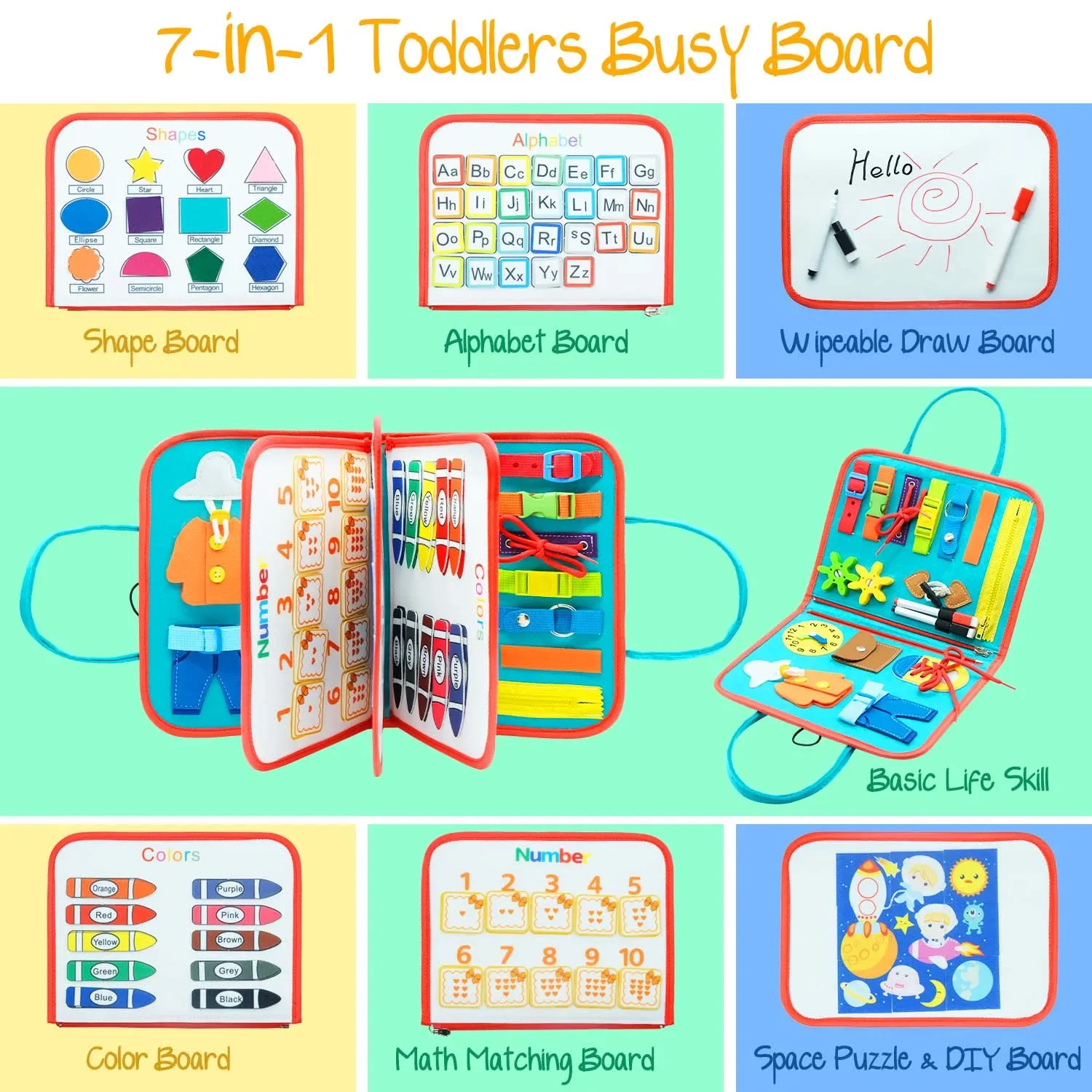 Busy Board Montessori ของเล่นเด็ก Sensory ก่อนวัยเรียนการเรียนรู้การศึกษาเครื่องมือ Lacing Up กระเป๋าเดินทางเด็กกิจกรรมการเดินทางทักษะ