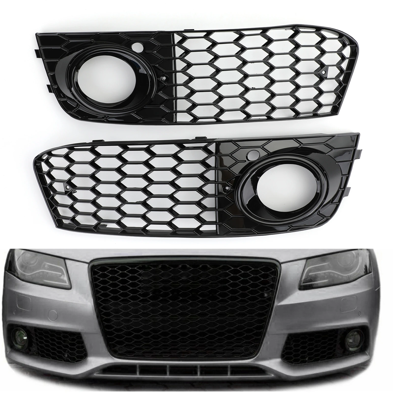 Artudatech Pair Honeycomb Mesh Fog Light Open Vent Grill Intake For Audi A4 B8 2009 2010 2011 2012