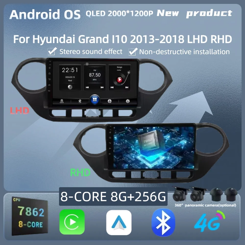 

Car Radio Multimedia Navigation Android 14 For Hyundai Grand I10 2013-2018 LHD RHD Wireless Bluetooth Carplay Stereo GPS Screen