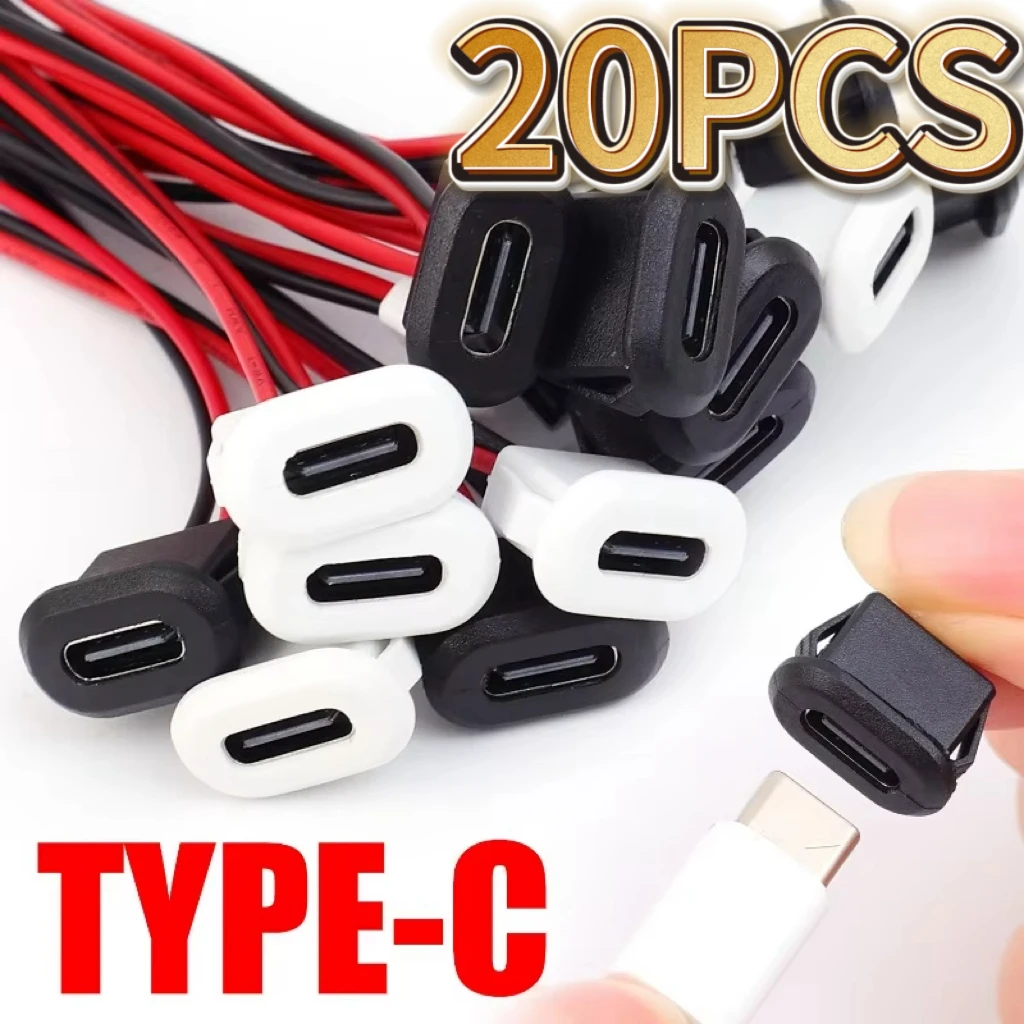 Водонепроницаемый разъем USB Type-C женский, гнездо 2 пина, порт для зарядки 3A, кабель-удлинитель питания, прямой обжим, идеально подходит для смартфонов, планшетов, промышленного оборудования и электронных устройств
