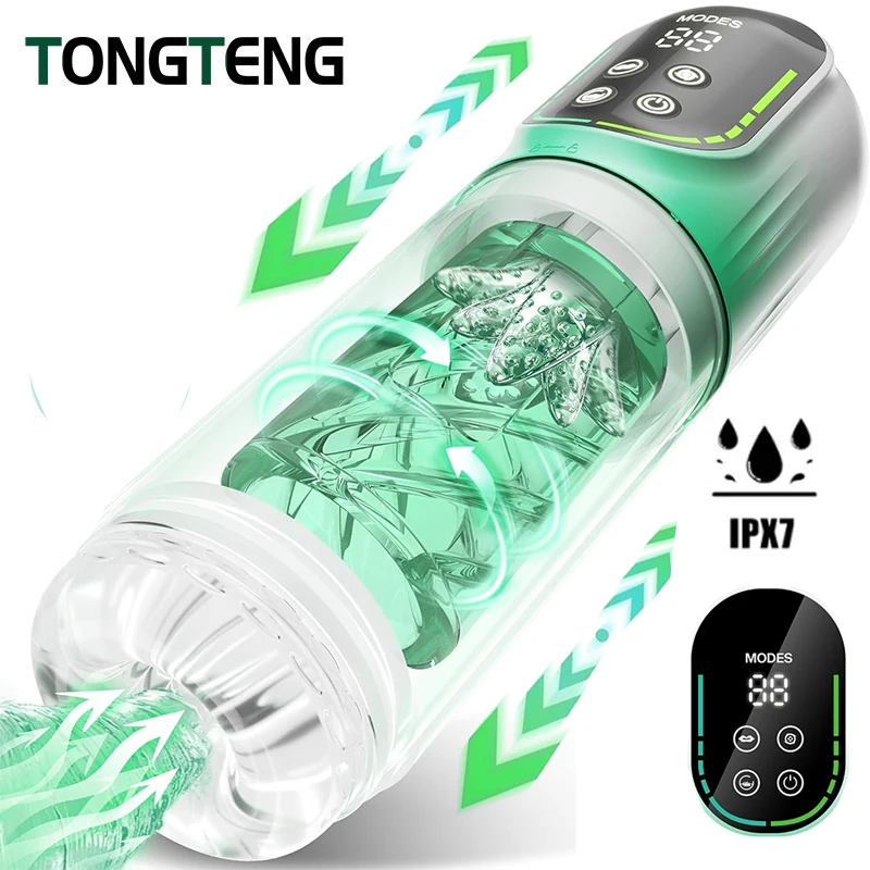 IPX7 LED Automatic Male Masturbator Cup 7 Sucking Rotating Licking Thusting Modes Pocket Pussy Stroker Blowjob Sex Toys For Men