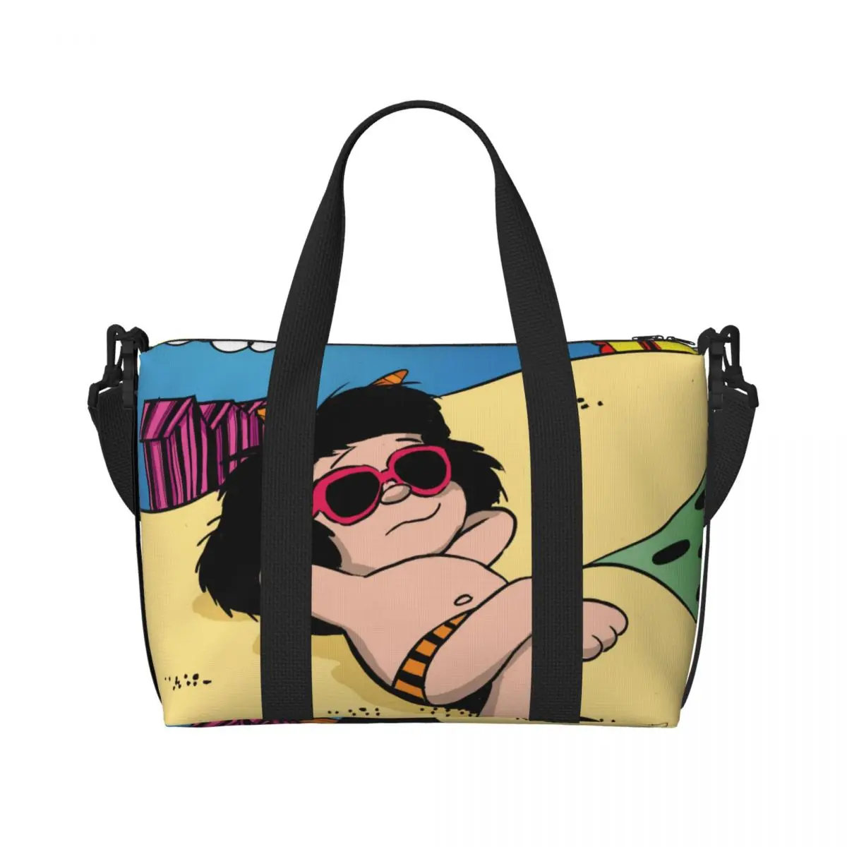 Benutzerdefinierte kostenlose Happy Mafalda Einkaufstasche Frauen große Kapazität Cartoon Anime Strand Gym Reisetaschen