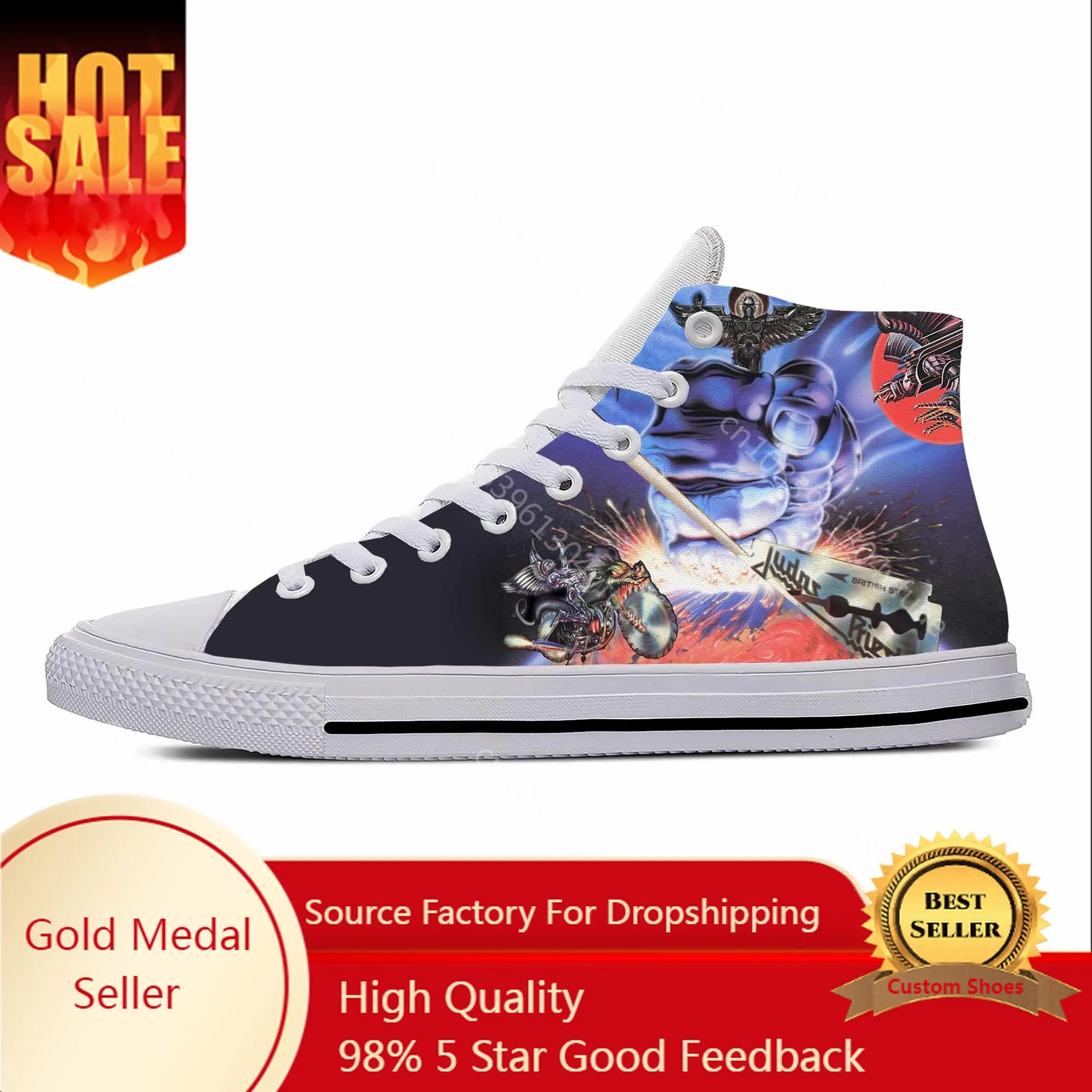 

Priest Heavy Metal Rock Band Music Judas Fashion Casual Cloth Shoes High Top Lightweight Breathable 3D Print Men Women Sneakers