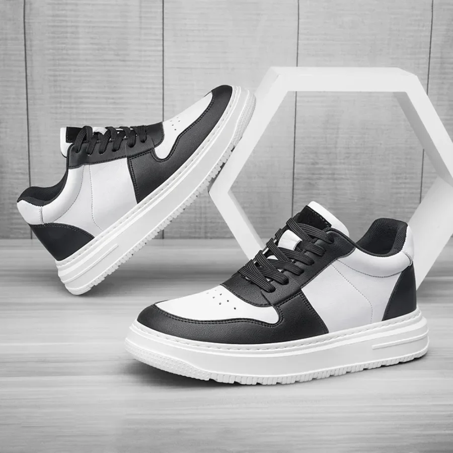 Zapatillas de deporte con elevador de cuero de moda de marca de lujo, zapatos informales cómodos y transpirables para hombre, plantilla con aumento de altura, zapatos de hombre con elevación de 8cm