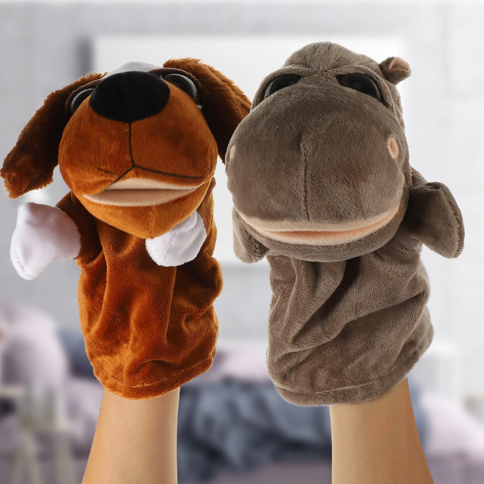 Marioneta de mano de animales, Material suave y cómodo, herramienta de aprendizaje de juego imaginativo, actividad de iglesia en el aula, escenario de espectáculo, 2 uds.