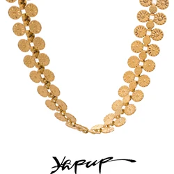 Yhpup  Stainless Steel Coin Flower Chain Fashion Vintage Necklace Bracelet Set Statement Charm Waterproof Gold Color Jewelry