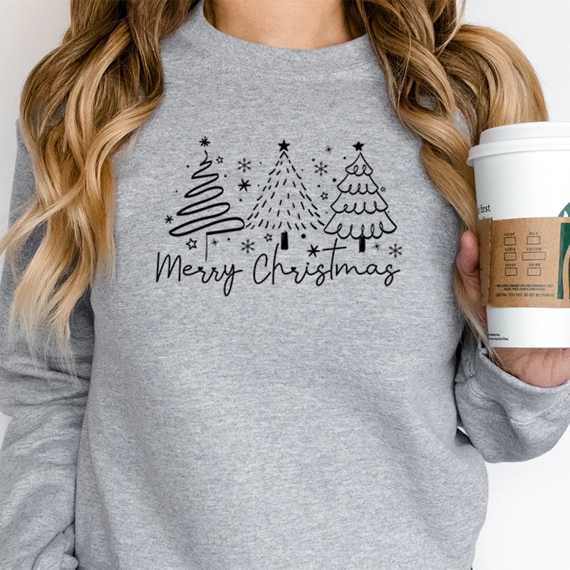 Merry Christmas Tree Trending Sweatshirts Damen Lustige festliche Mode Lässige Hoodies Trendiges Weihnachtsbaum-Design Urlaubs-Hoodie