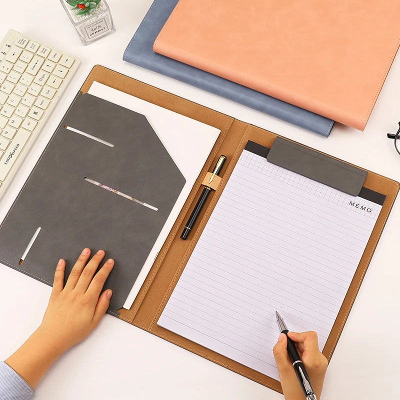 Writing Case With Closure Business Folder Multifunctional A4/A5 Leather Clip Board Conference Folder For Office